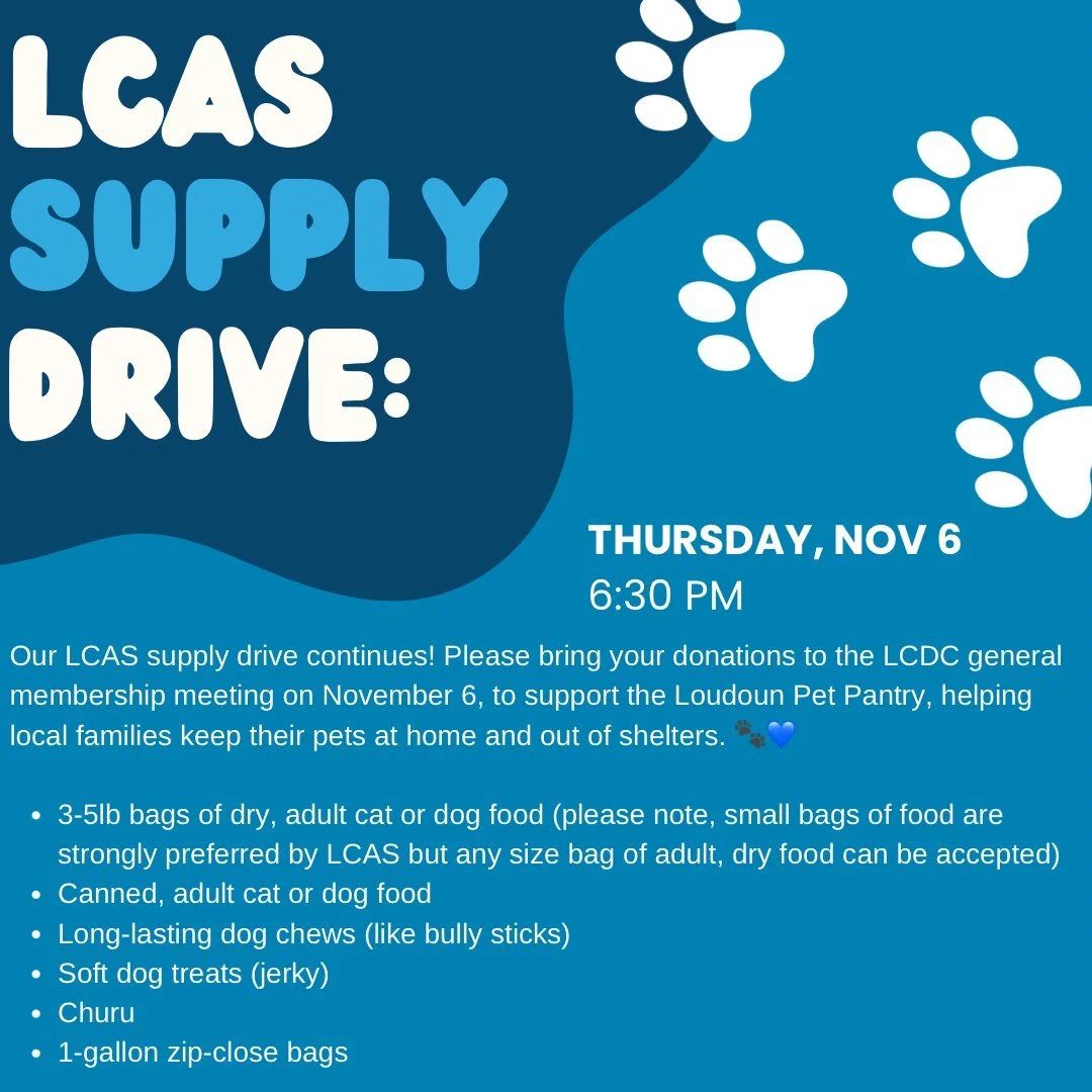 We&rsquo;re continuing to collect donations for Loudoun County Animal Services! 🐾 If you&rsquo;d like to contribute, please bring items to the Loudoun County Democratic Committee General Membership Meeting tonight at the Government Center (in the Du