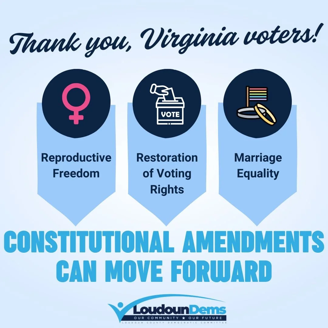 Because of our hard work and the resounding victories that resulted, in January Virginia's General Assembly will move forward to vote on three incredibly important Constitutional Amendments:
&bull; The right of Virginians to make their own reproducti
