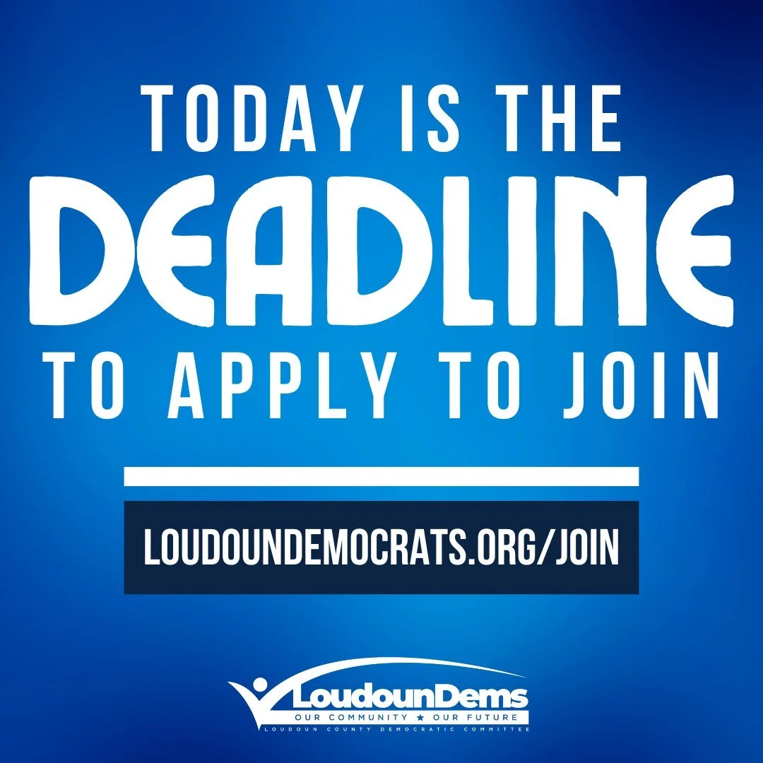 🚨𝗔𝗟𝗘𝗥𝗧! 🚨 Today is the 𝗟𝗔𝗦𝗧 𝗗𝗔𝗬 to apply for membership ahead Reorg 2026! Shape the future of the Democratic Party and join at loudoundemocrats.org/join.

Remember that 𝗲𝘃𝗲𝗿𝘆𝗼𝗻𝗲 𝗵𝗮𝘀 𝘁𝗼 𝗿𝗲𝗷𝗼𝗶𝗻 𝘁𝗼 𝗰𝗼𝗻𝘁𝗶𝗻𝘂𝗲 𝘁?