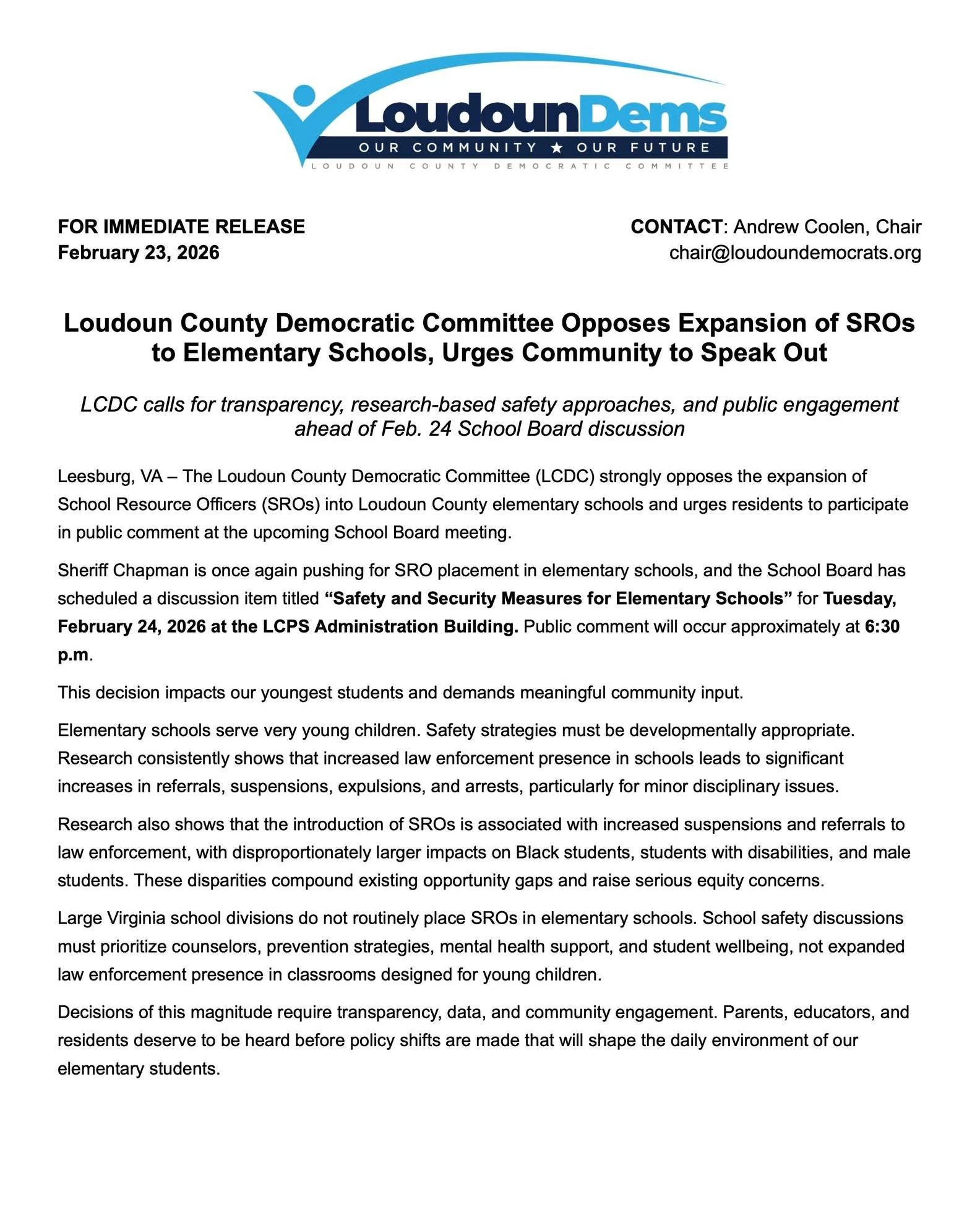 The School Board is discussing putting police officers in elementary schools 𝗧𝗛𝗜𝗦 𝗧𝗨𝗘𝗦𝗗𝗔𝗬. Research shows SROs lead to more suspensions and arrests &ndash; especially for Black students and students with disabilities. 𝗢𝘂𝗿 𝘆𝗼𝘂𝗻𝗴𝗲𝘀