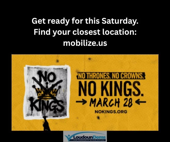 No Kings is this Saturday, March 28th! 📢

Instead of one big rally, we are gathering in our own neighborhoods for a series of local events. Why show up? Because in America, we are represented, not ruled.

We&rsquo;re coming together to:
-Defend Demo