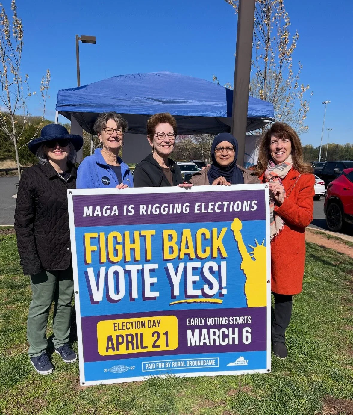 Our day of action is here! Canvassing to VOTE YES is underway. We will stop Trump! Thanks to Uzma Rasheed (Soil and Water Board) for joining our Sterling kick off! We love our Loudoun Dems! See https://bit.ly/LCDCRedistricting for more info!
