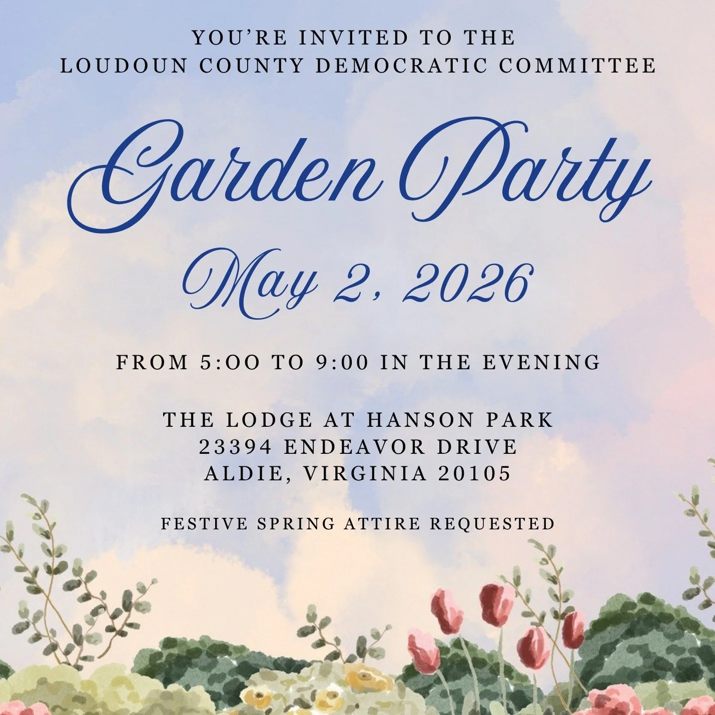 The LCDC Garden Party is an evening of celebration, community, and fun in support of Democratic values and the future of Loudoun County.

Join us for a relaxed outdoor evening featuring food trucks, plus a keynote speaker, awards presentation, cornho