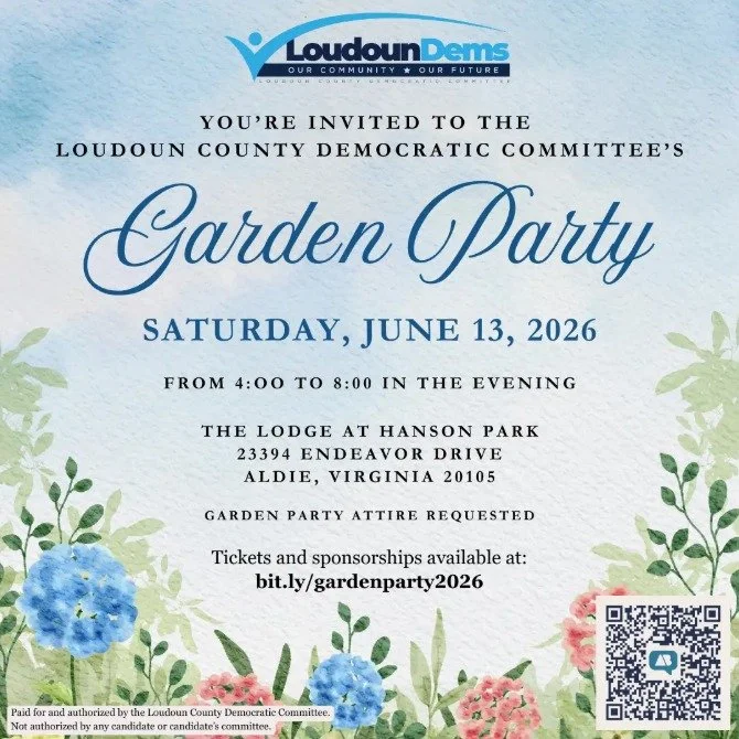 🎉 ICYMI &ndash; New Date for LCDC&rsquo;s Garden Party! 🌸 💙
Join us on Saturday, June 13 for a fun evening of celebration, inspiration, and unity as we come together to support Democratic values and the future of Loudoun County! 🌟

🌟 𝗪𝗵𝗮𝘁 𝘁