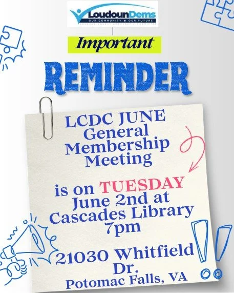 Reminder: LCDC General Membership Meeting is THIS TUESDAY, June 2nd at Cascades Library - 7pm!

We hope to see you there!

21030 Whitfield Dr., Potomac Falls, VA 20165