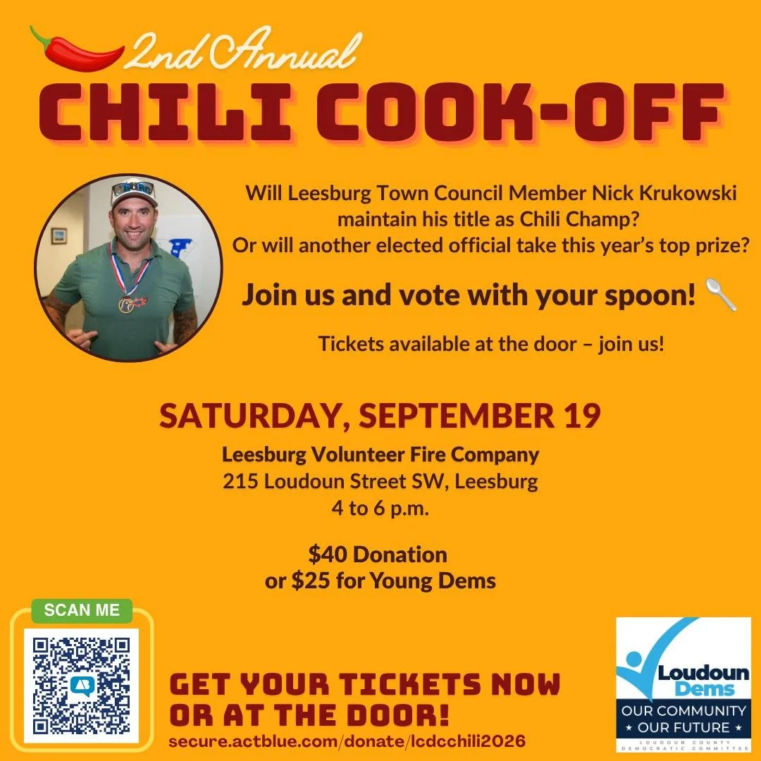 🌶️ 𝗧𝗢𝗗𝗔𝗬: 𝗧𝗵𝗲 𝗟𝗖𝗗𝗖'𝘀 𝟮𝗻𝗱 𝗔𝗻𝗻𝘂𝗮𝗹 𝗖𝗵𝗶𝗹𝗶 𝗖𝗼𝗼𝗸-𝗢𝗳𝗳! 🌶️

Will Leesburg Town Council member Nick Krukowski defend his title with "Captain Ski's Chilibuster"? Or will Delegate Marty Martinez's "The People's