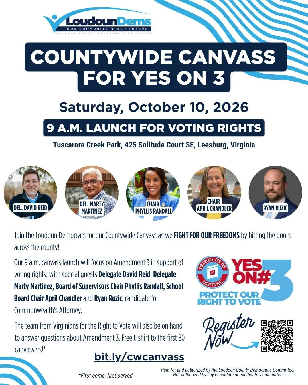 𝗠𝗼𝗿𝗲 𝗴𝗿𝗲𝗮𝘁 𝗻𝗲𝘄𝘀! 🗞️

Our 9 a.m. canvass launch in support of voting rights now includes Delegate Marty Martinez! Come out and hear directly from this distinguished group of speakers about why Amendment 3 on voting rights is a YES, and t