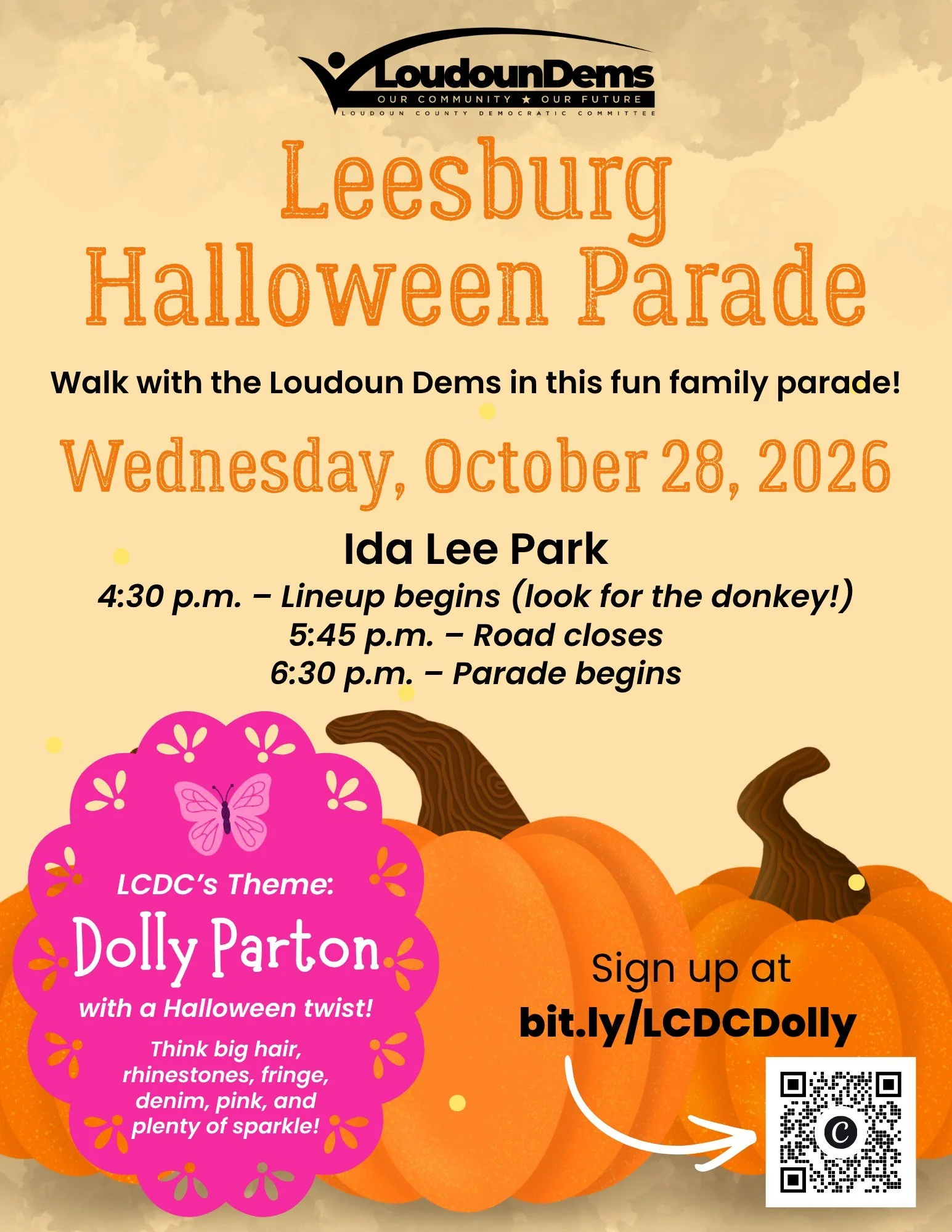 🎃 𝗖𝗮𝗹𝗹𝗶𝗻𝗴 𝗮𝗹𝗹 𝗗𝗼𝗹𝗹𝘆 𝗳𝗮𝗻𝘀! 𝗪𝗮𝗹𝗸 𝘄𝗶𝘁𝗵 𝘂𝘀 𝗶𝗻 𝘁𝗵𝗲 𝗟𝗲𝗲𝘀𝗯𝘂𝗿𝗴 𝗛𝗮𝗹𝗹𝗼𝘄𝗲𝗲𝗻 𝗣𝗮𝗿𝗮𝗱𝗲! 🎃

This Wednesday, Oct. 28, join Congressman Subramanyam and the Loudoun Dems for a sparkly, pink, rhinestone-covered 