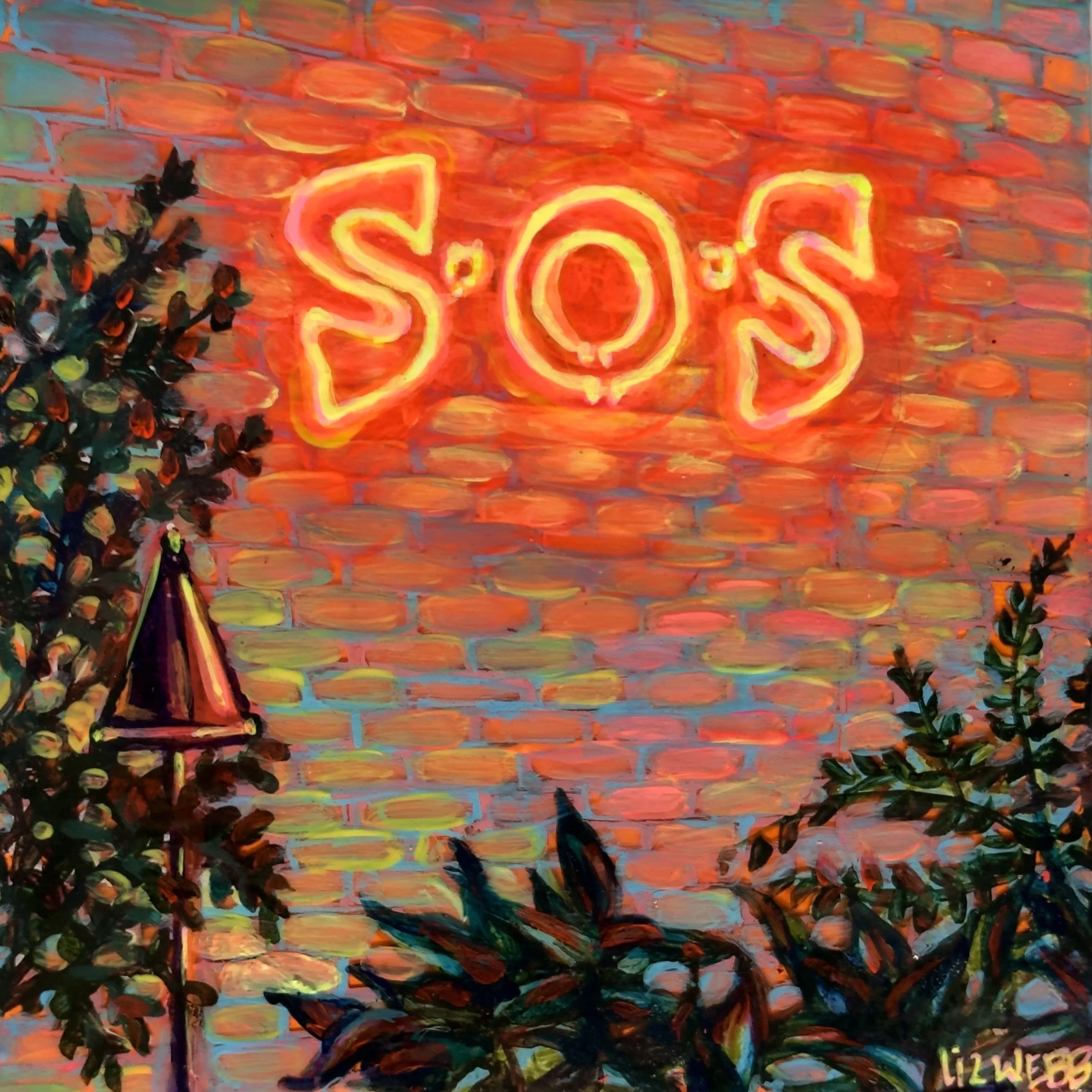 Painting of neon sign at SOS Tiki Bar