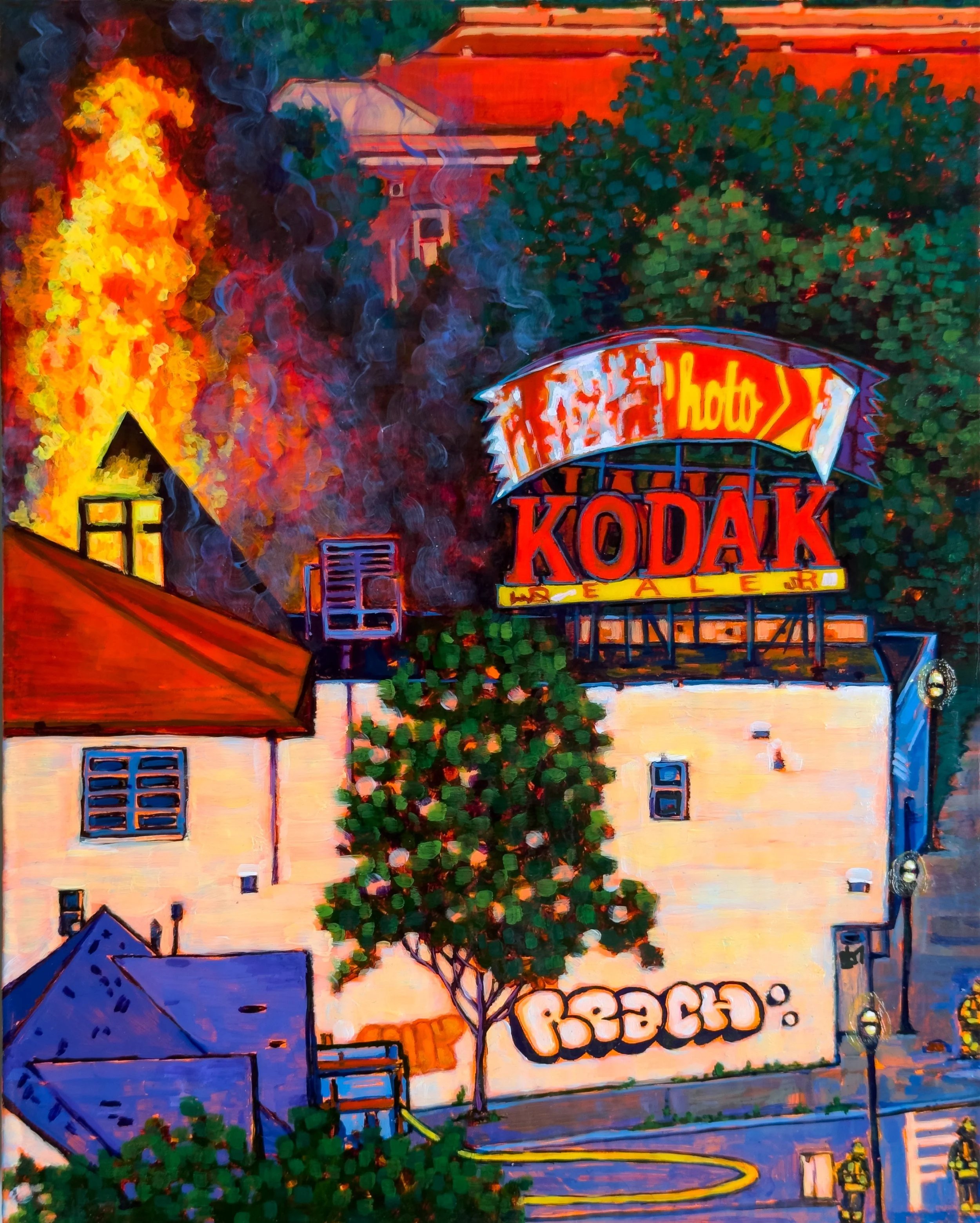 Kodak Building Burning Painting