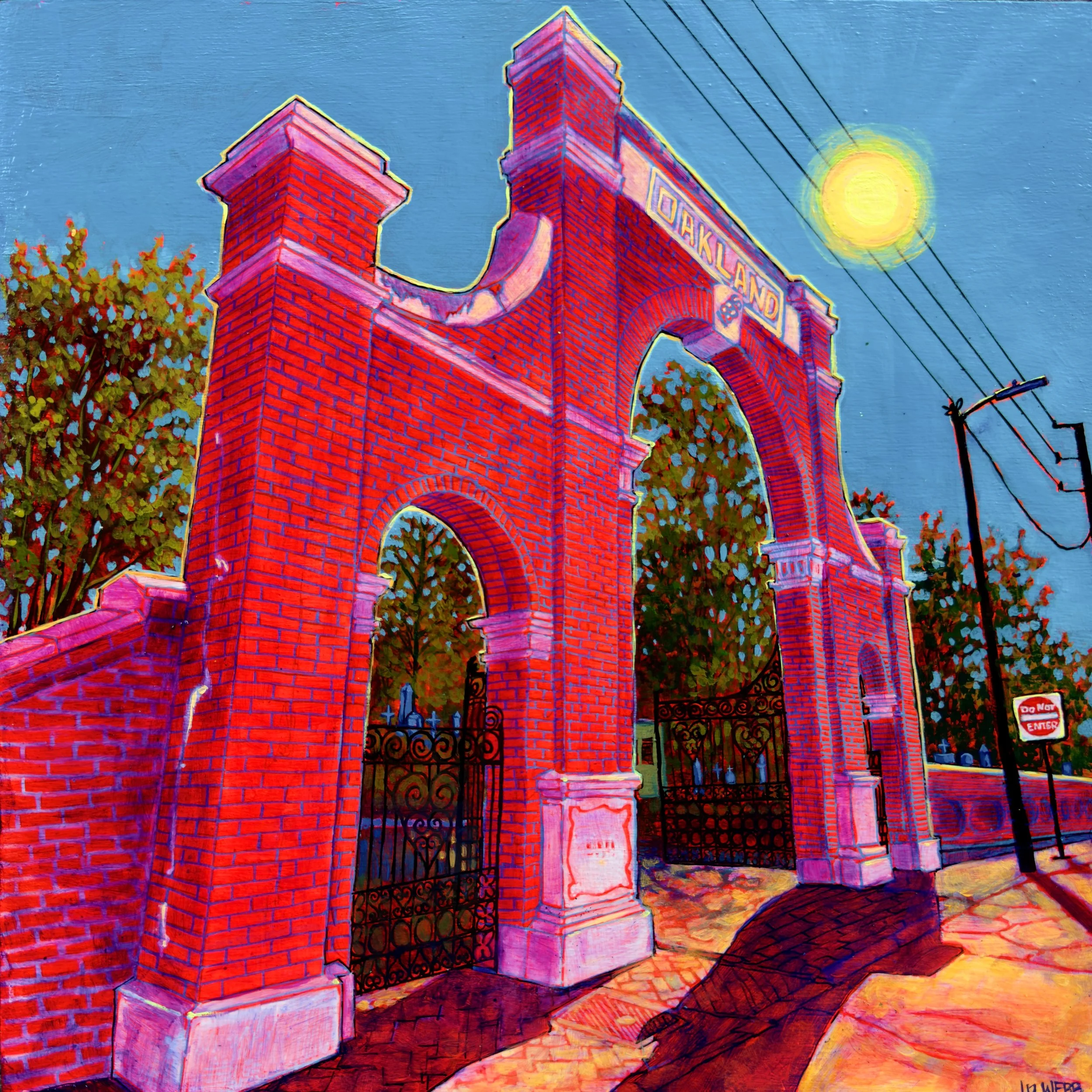 Painting of the Gate to Oakland Cemetery with the Sun Shining Bright