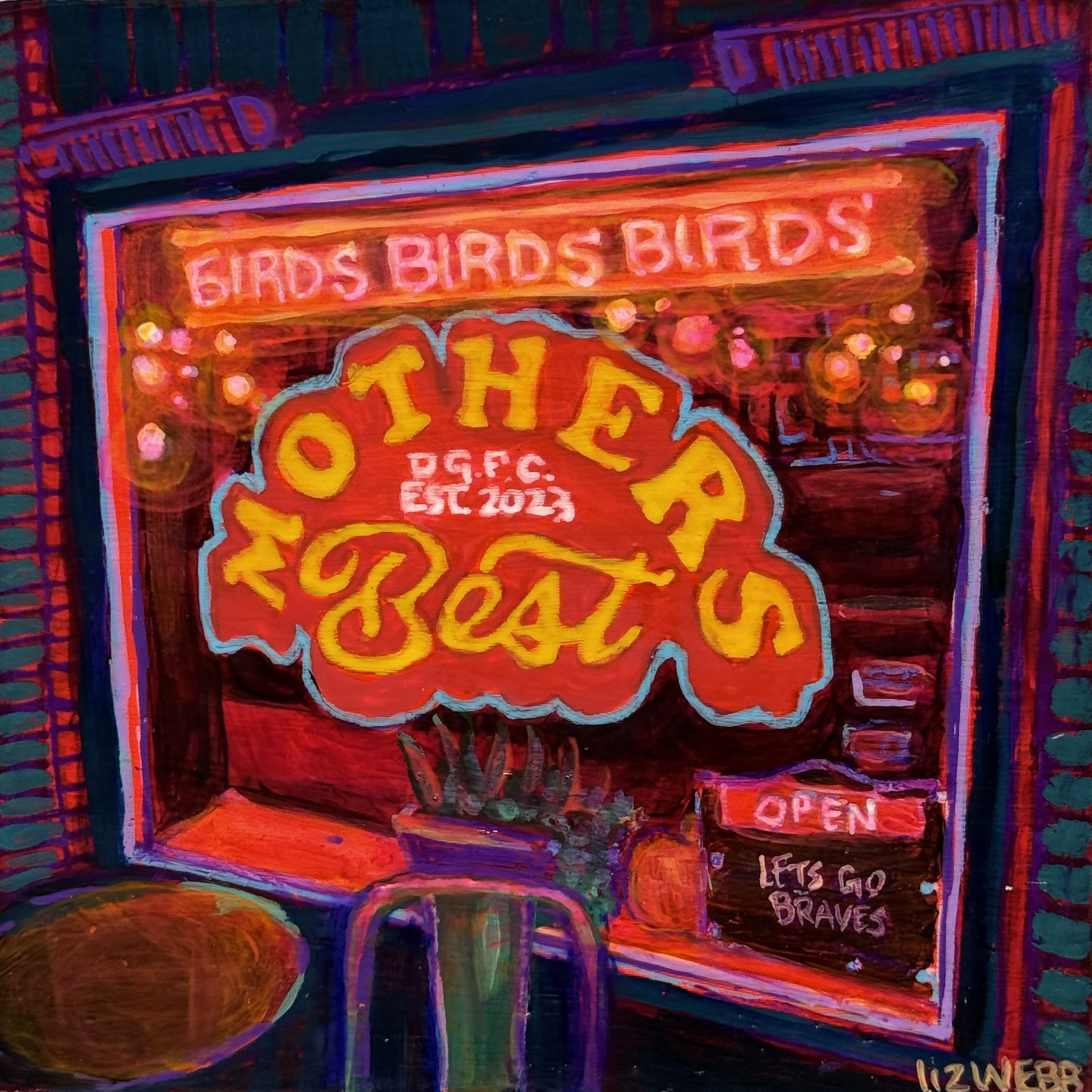 Neon Painting of Mothers Best Fried Chicken Window