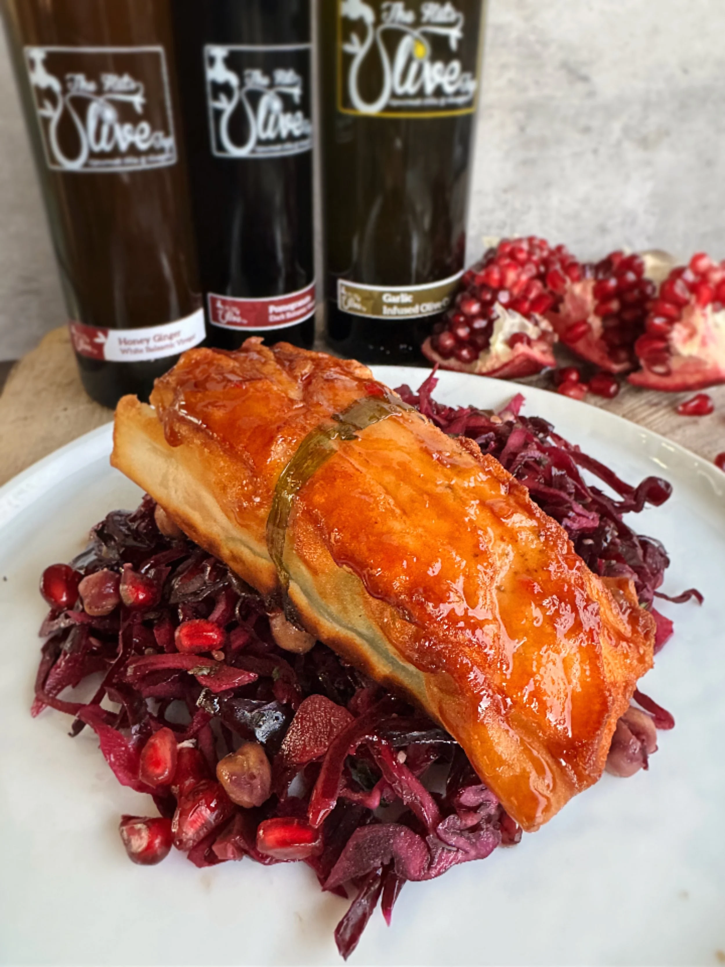 FIRECRACKER SALMON with POMEGRANATE RED CABBAGE SALAD