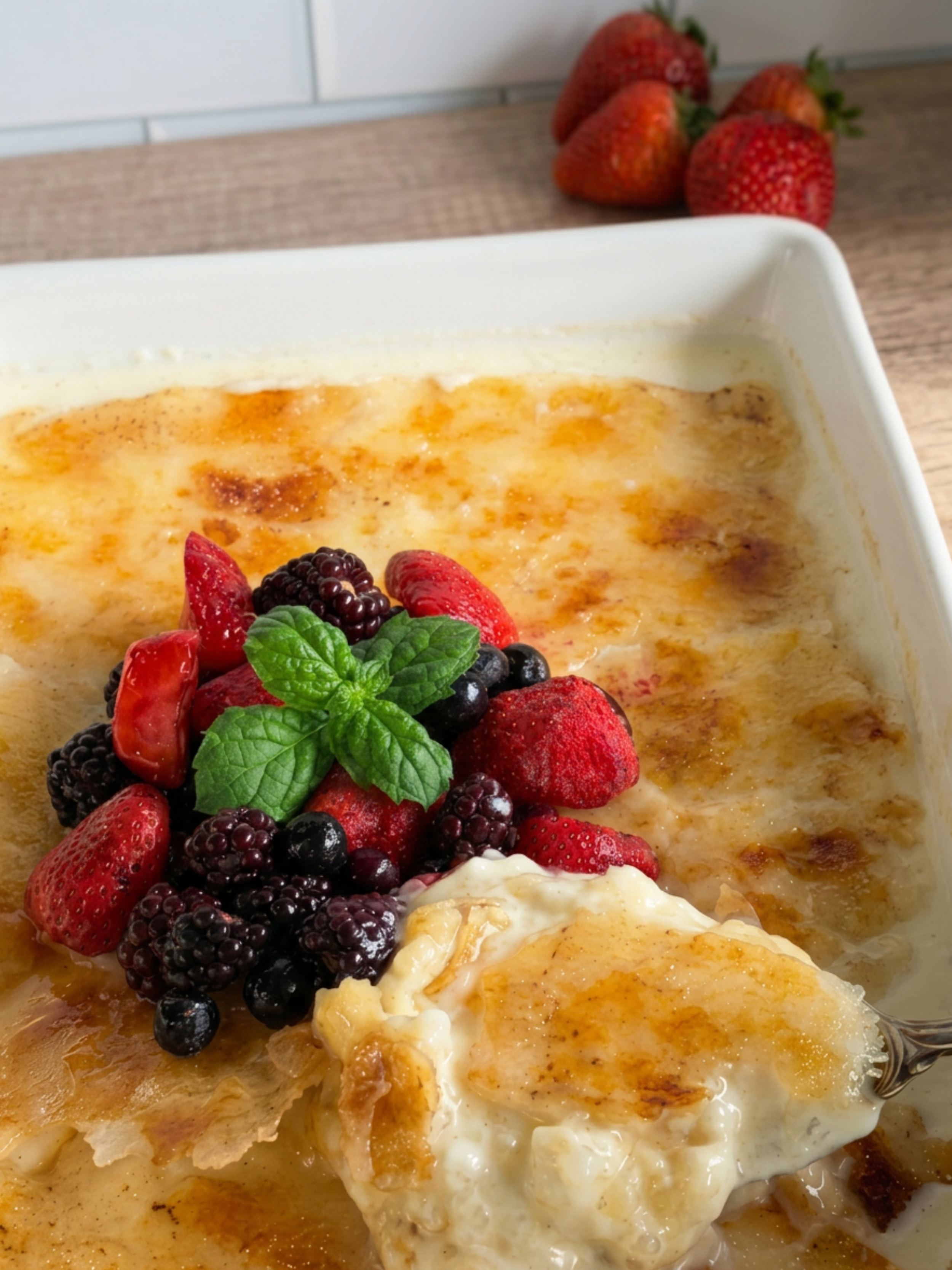 BRÛLÉED VANILLA BEAN TAPIOCA PUDDING & BERRIES