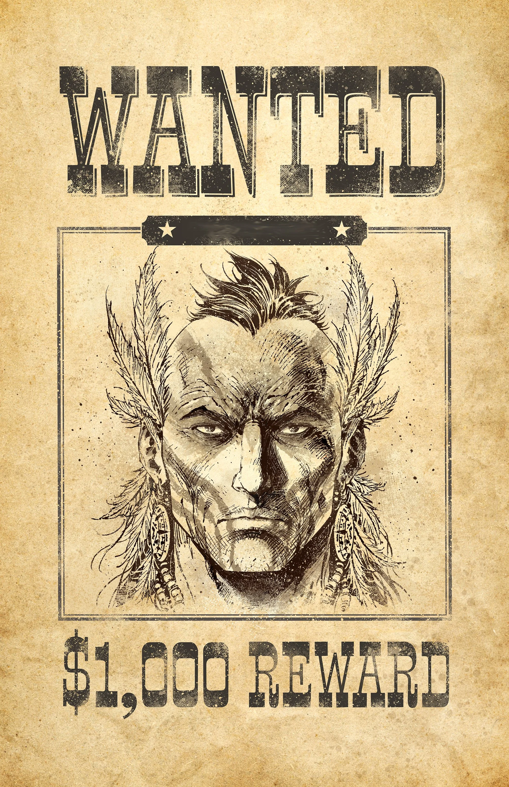 Native WANTED Poster on canvas