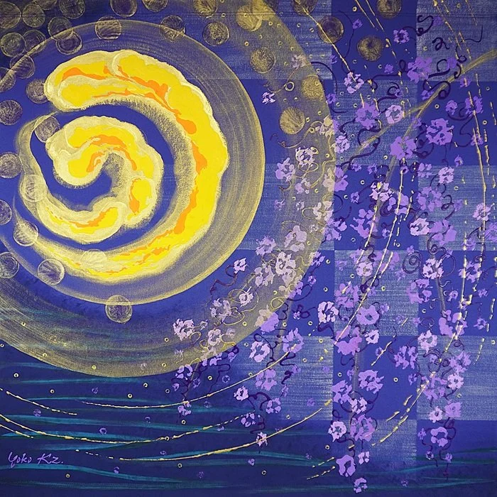Moonlight Fluttering「月光　舞い散る」
 
 
 地染め帆布 / アクリルガッシュ
 100x 95cm
 2026
 