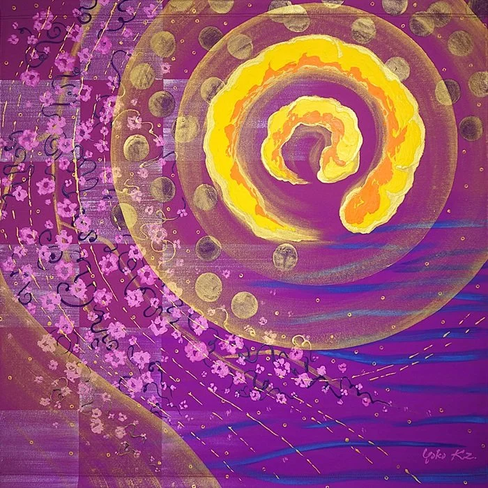 Moonlight Blooming「月光　咲き誇る」
 
 
 地染め帆布 / アクリルガッシュ
 100x 95cm
 2026
 