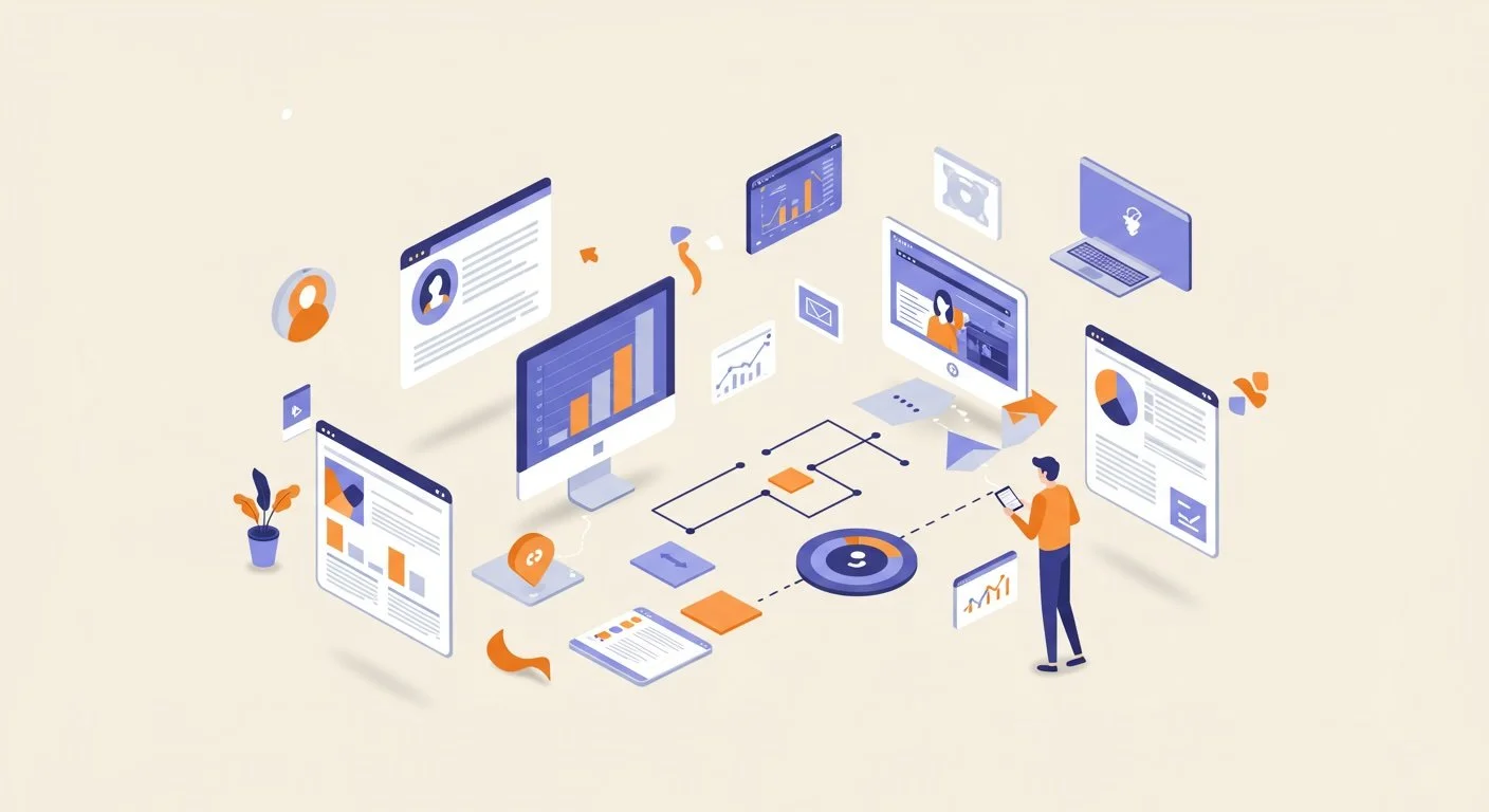 Modern 2D illustration showing a software company scaling animation and creative output without building a large in-house team.