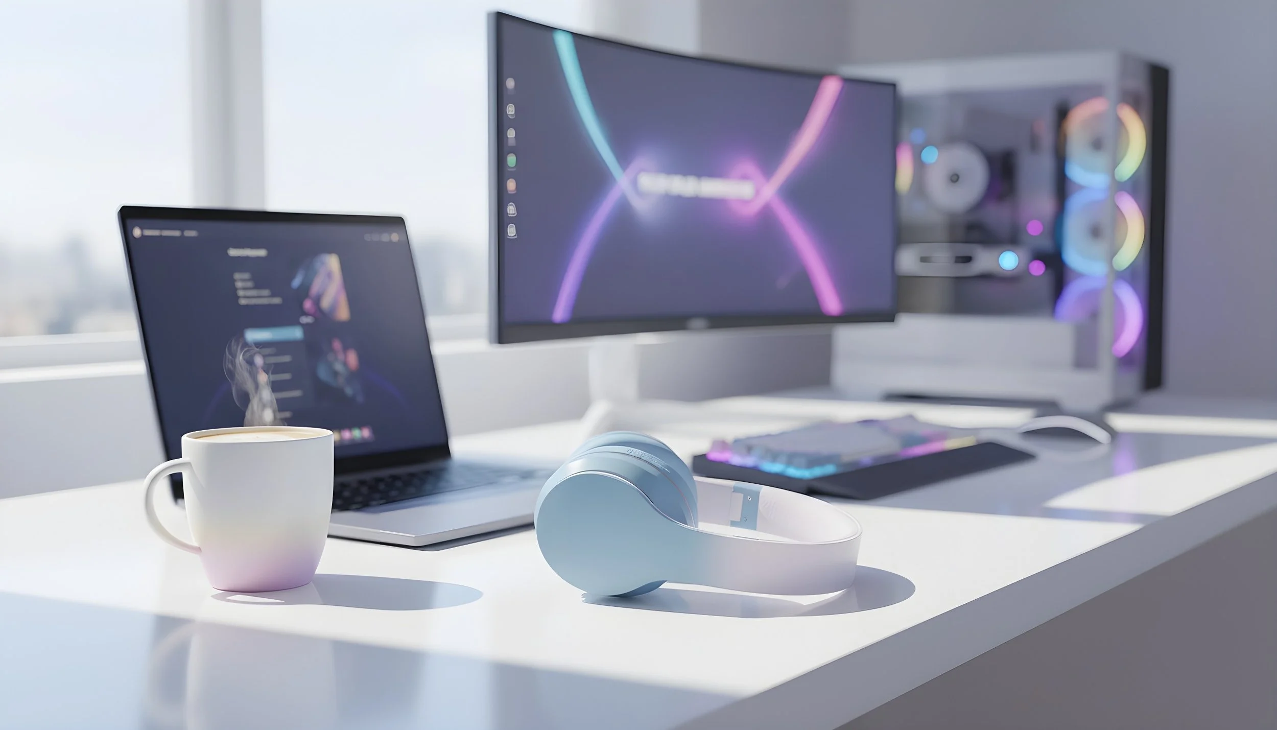 3d headphones on gaming desk computer