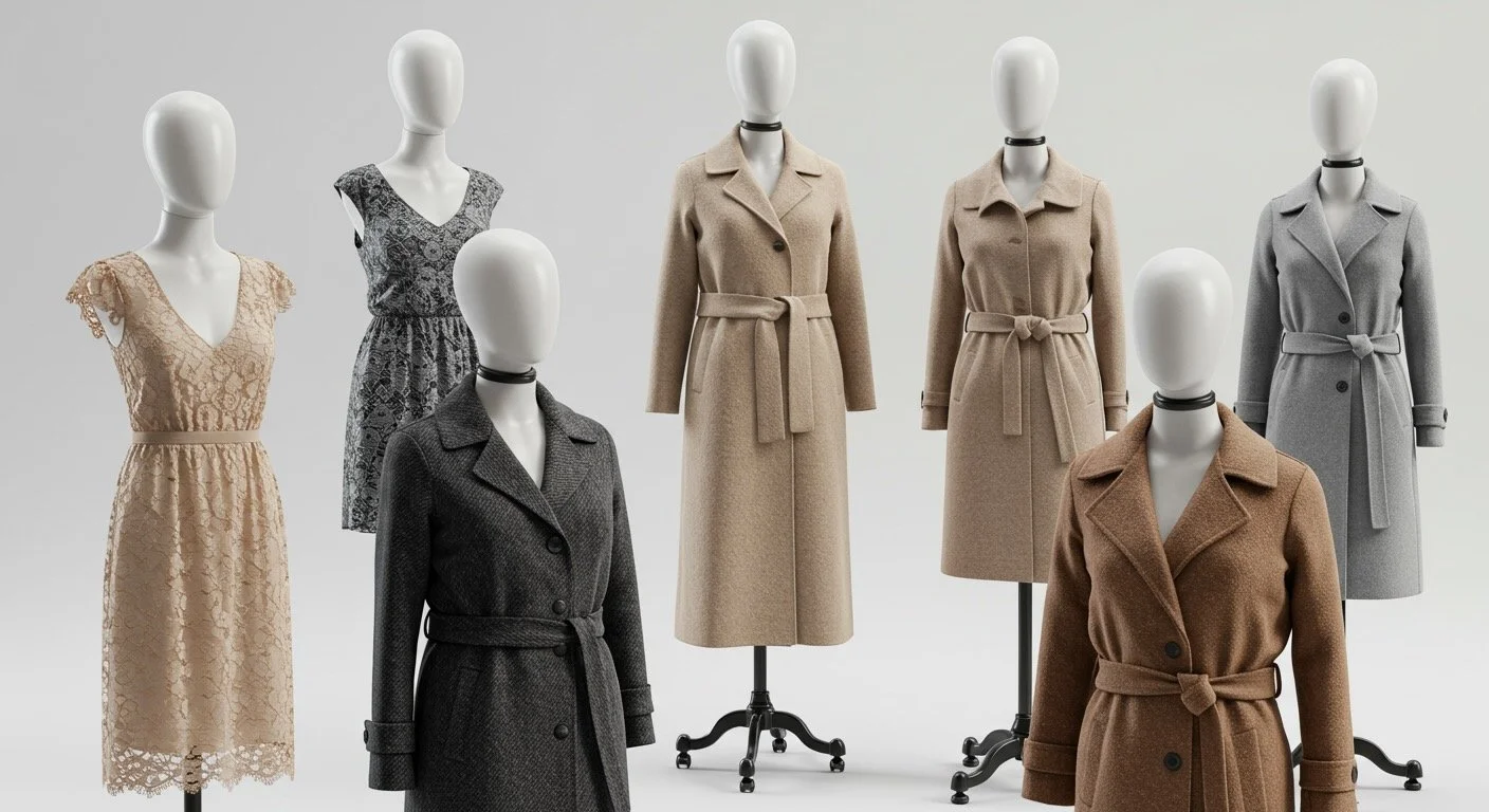Photorealistic 3D renders of a fashion collection ready for marketing and e-commerce