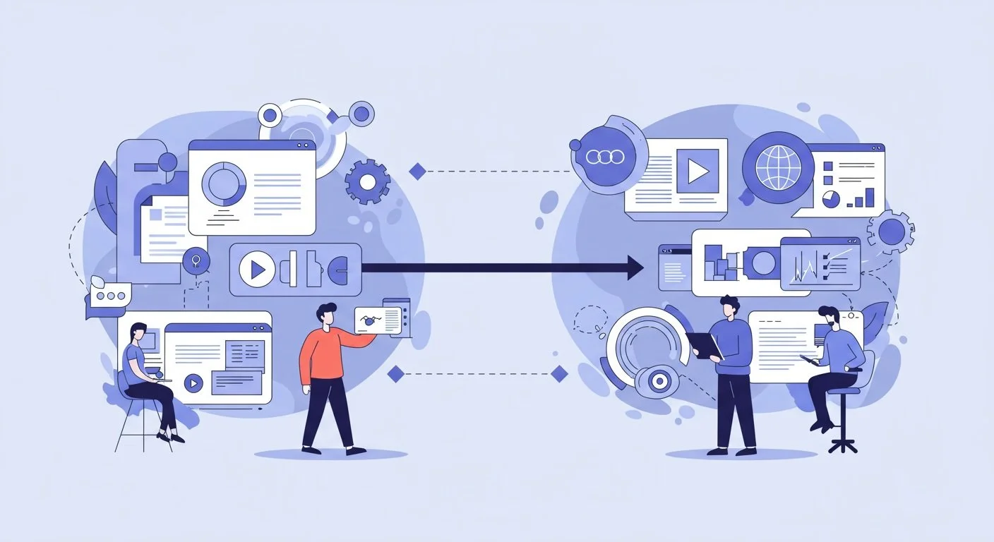 Illustration showing a hybrid creative model combining project-based animation with ongoing subscription design support.