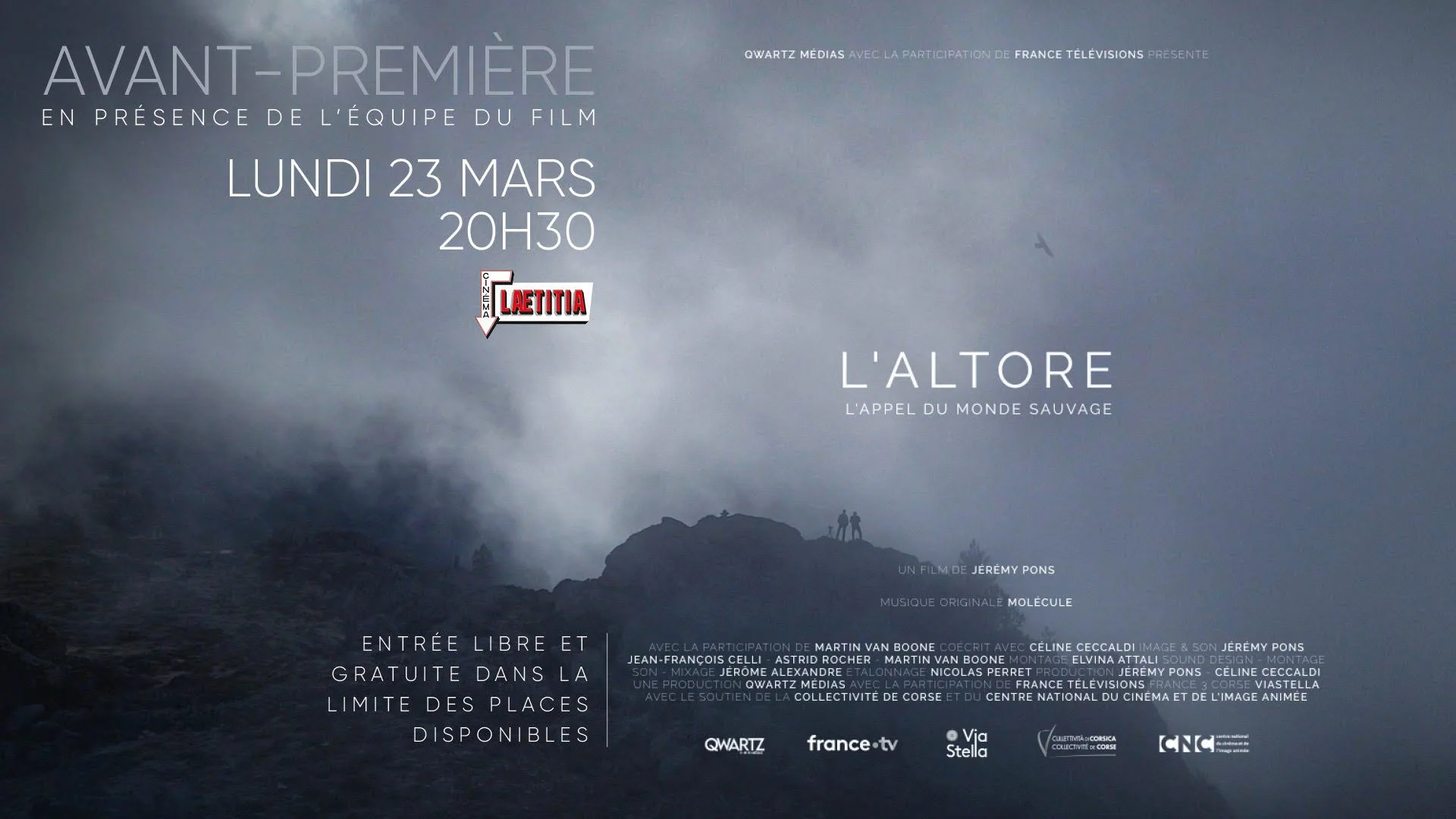 Jeremy Pons et son équipe m'ont suivi 1 année en montagne en quête du monde sauvage. Rendez-vous à Aiacciu pour la première de ce documentaire de 52' au cinéma Laetitia, le Lundi 23 Mars à 20h30. Entrée libre.