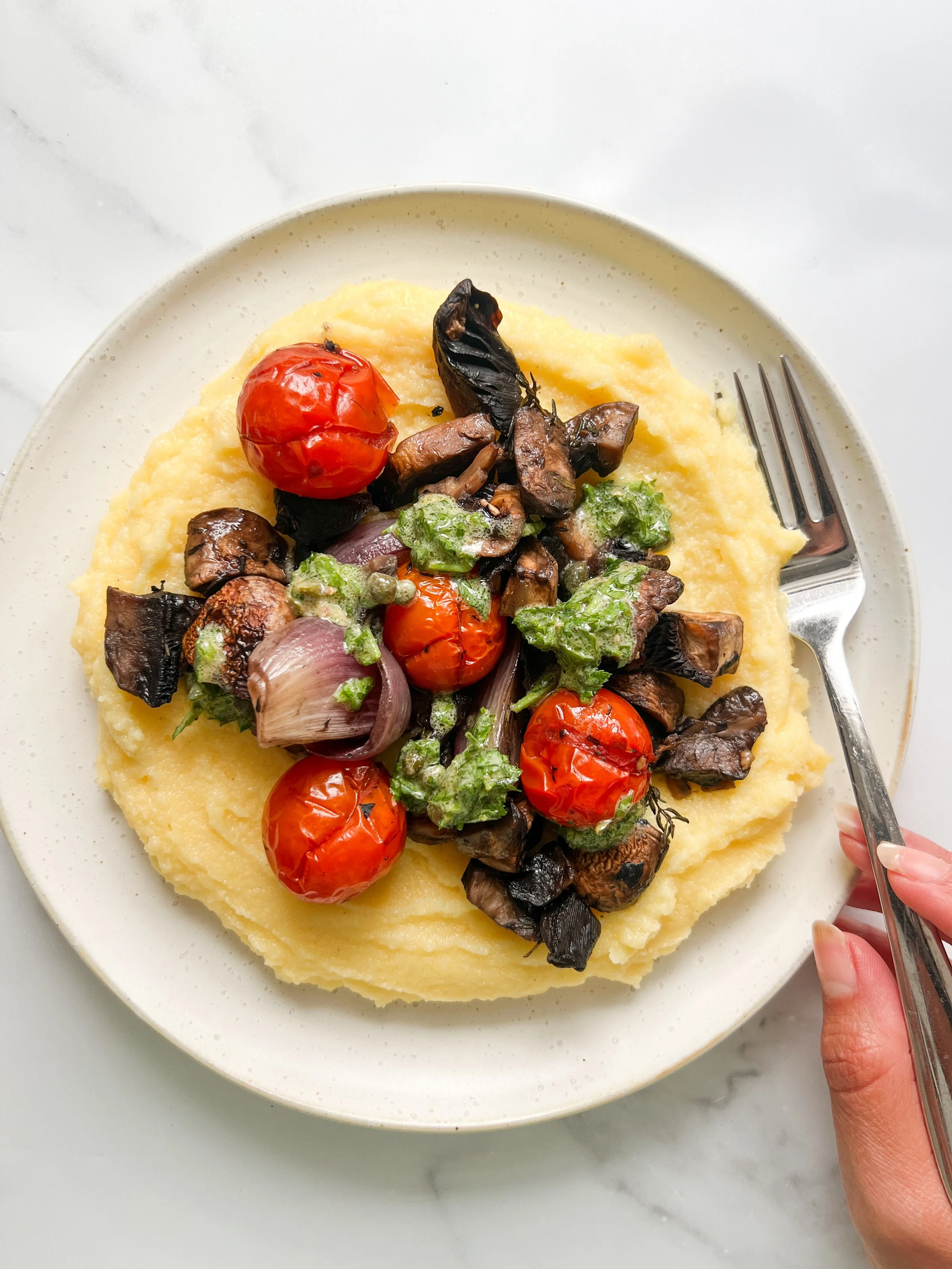 Roast Mushrooms with Polenta and Salsa Verde 