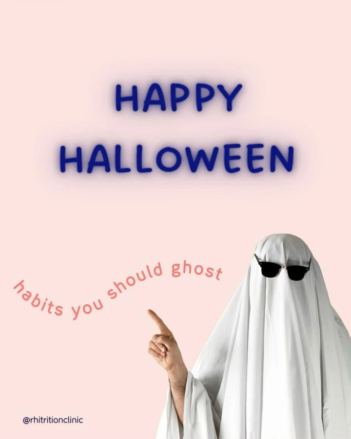 🎃👻 Happy Halloween! Here are some nutrition habits to GHOST this season.

Some spooky habits might be haunting your long-term health goals! From comparing plates to labeling foods as &ldquo;good&rdquo; or &ldquo;bad,&rdquo; we&rsquo;re uncovering t