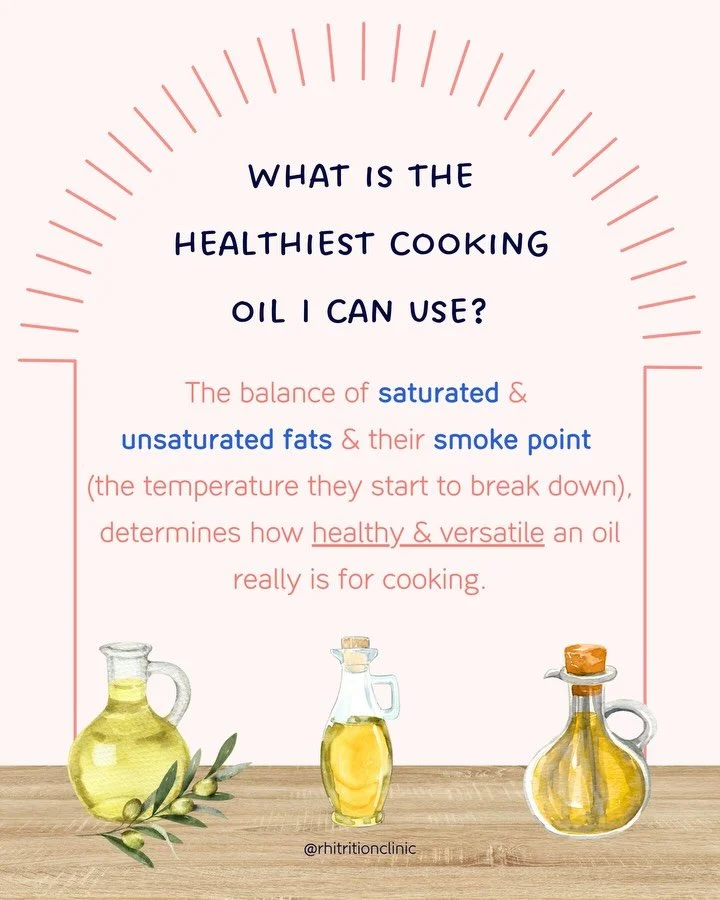 ✨ What is the healthiest cooking oil? ✨

There&rsquo;s still a lot of confusion around cooking oils, so we&rsquo;re here to break down the facts for you 🔬 Different oils simply have different fat profiles, heat tolerances and best-use cases. Here&rs