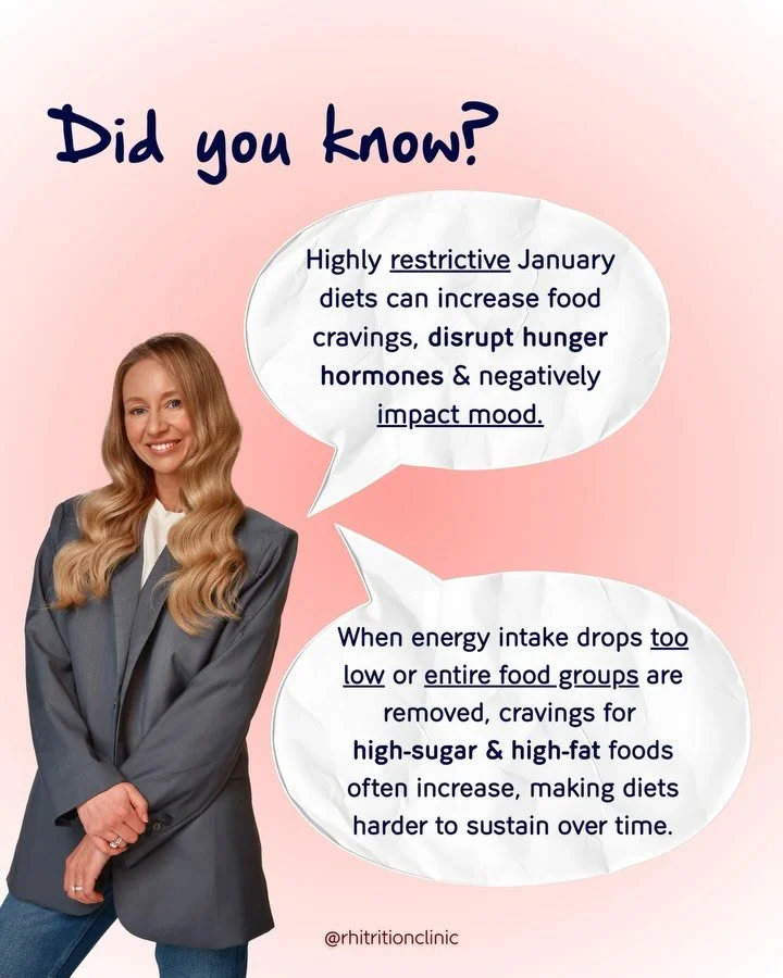 Did you know? 🤍

Highly restrictive January &ldquo;reset&rdquo; diets can actually backfire. When energy intake drops too low or entire food groups are removed, cravings for high-sugar and high-fat foods often increase, making diets harder to sustai