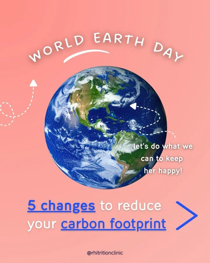 🌍 SMALL CHANGES, BIG IMPACT 🌿

It&rsquo;s Earth Day, and your everyday food choices can play a powerful role in supporting both your health and the planet.

Here are 5 simple, nutrition-focused ways to reduce your carbon footprint:

🌱 Rethink red 