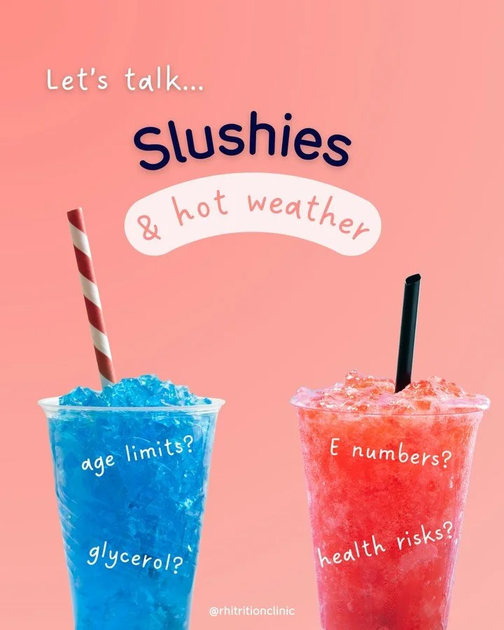 HOT WEATHER HYDRATION ☀️💧

You may have seen recent headlines around slush ice drinks and updated Food Standards Agency guidance.

Some slushies contain glycerol (E422), which is used to maintain their semi-frozen texture. In large amounts, this ing