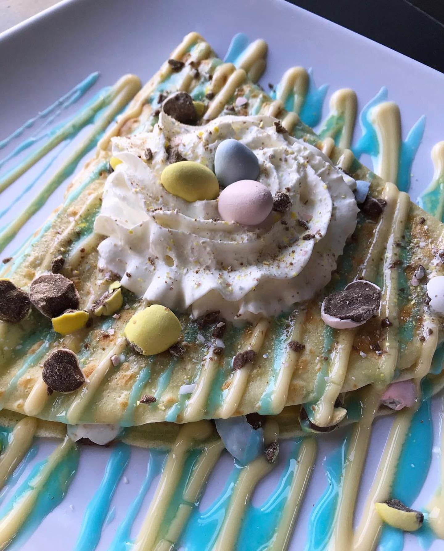 Easter is just around the corner! Our mini egg crepe is back for a limited time starting today 🐣🌷

This cr&ecirc;pe comes filled with crushed mini eggs and topped with custard, royal icing, a nest of whipped cream (served on the side) and - you gue