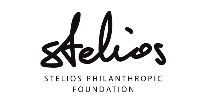 The logo for Stelios Philanthropic Foundation with stylized black handwritten text 'Stelios' above the foundation's name in smaller uppercase letters.