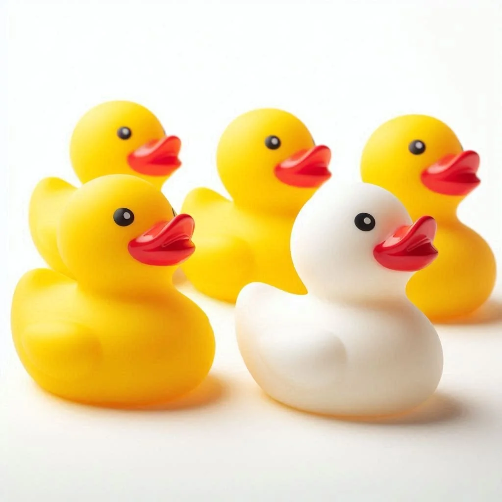 Five eggs in a row on a gray surface, varying in color from brown to white.