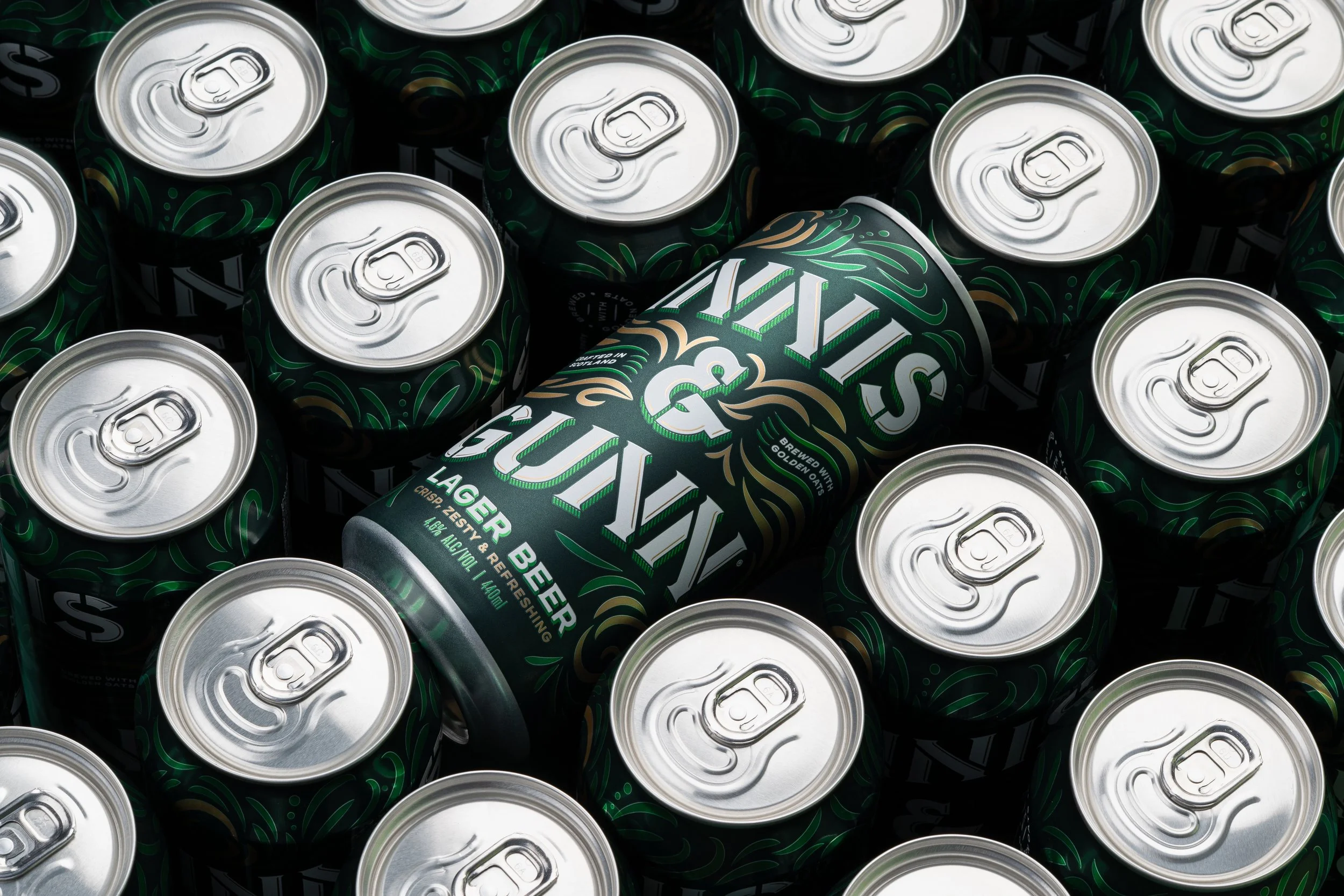 A can of Surly lager beer surrounded by multiple cans of Surly lager beer.