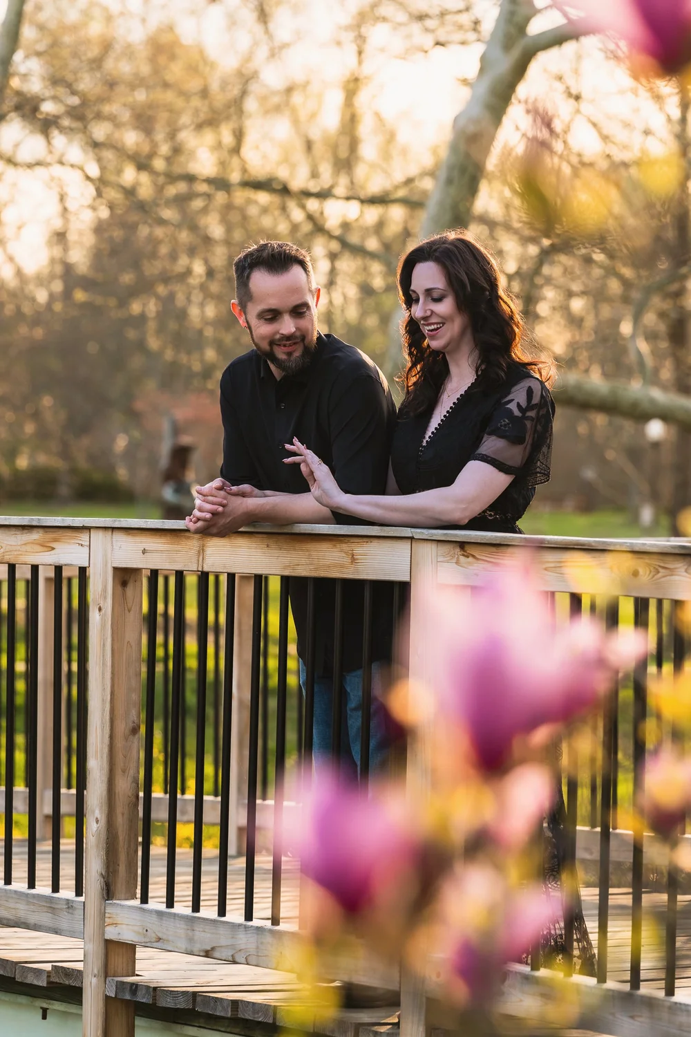 Couple seated together during a Baltimore engagement session
