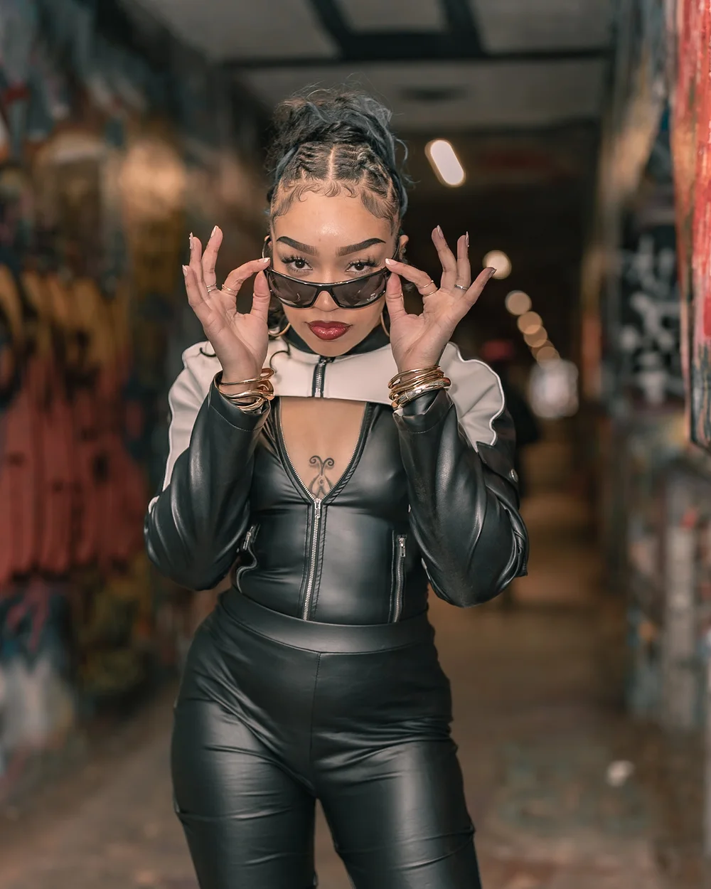 Outdoor portrait in a leather jacket