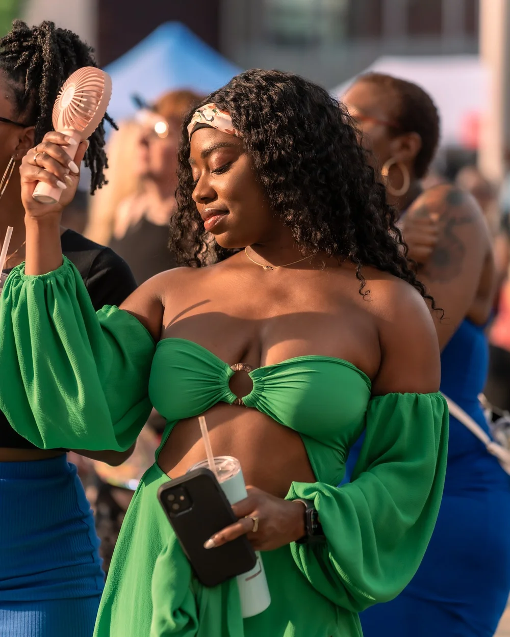 On-location portrait in a green dress