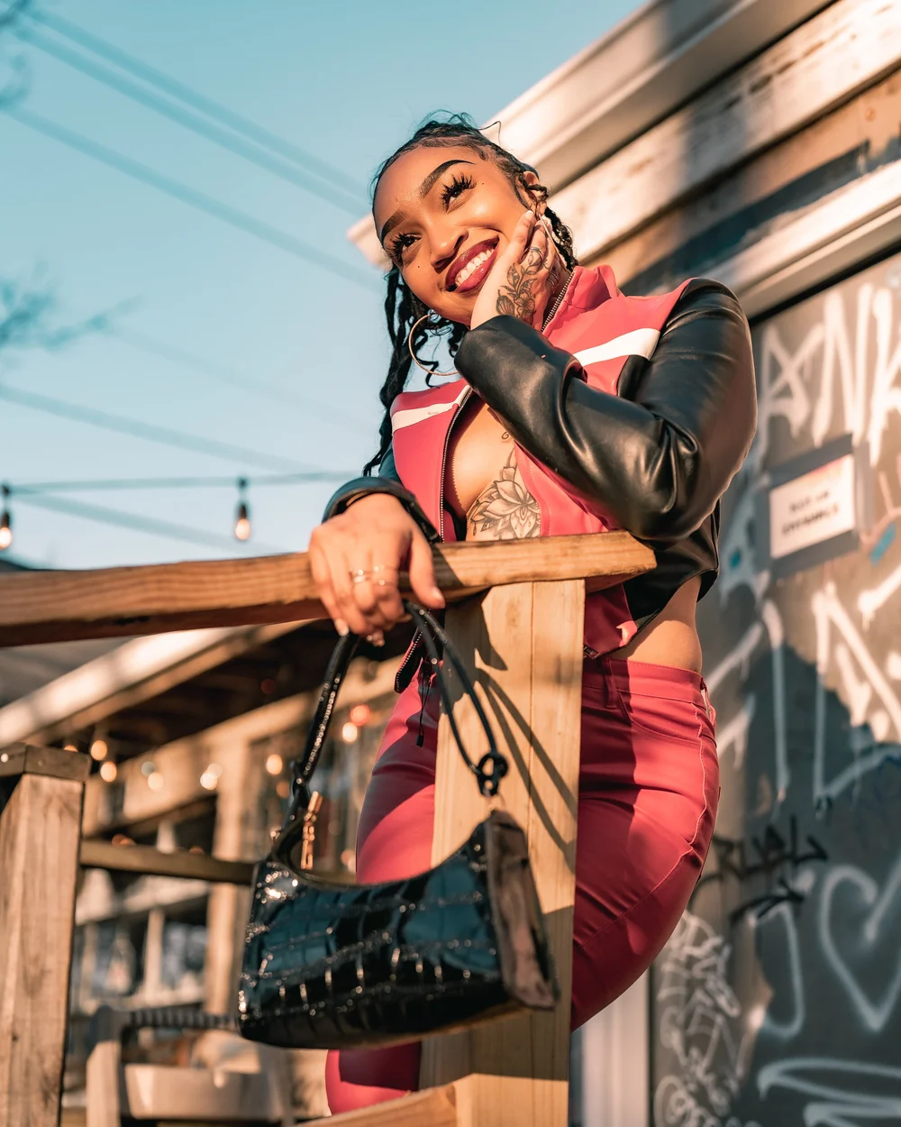 On-location portrait in red, Baltimore