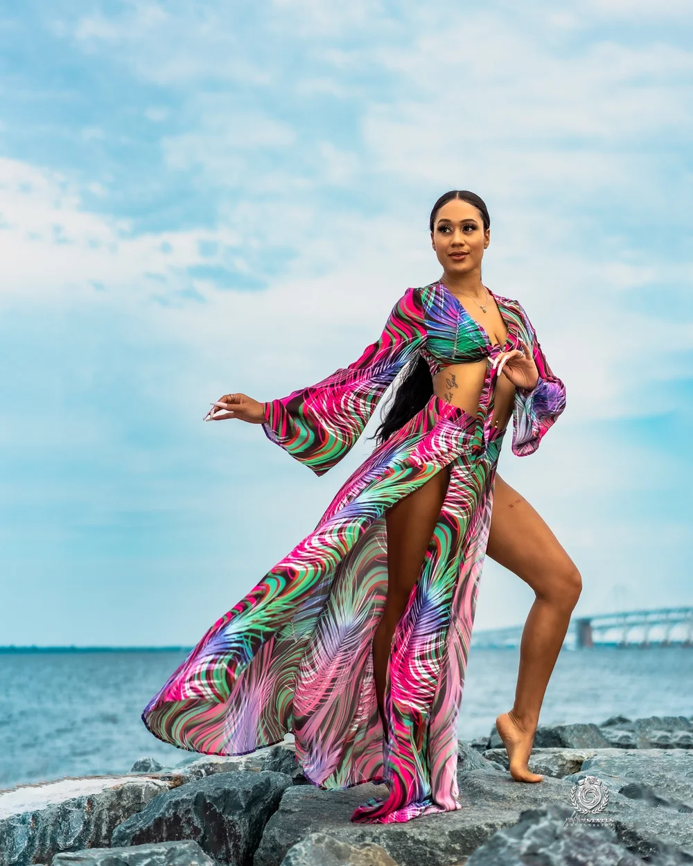 On-location portrait in a colourful robe
