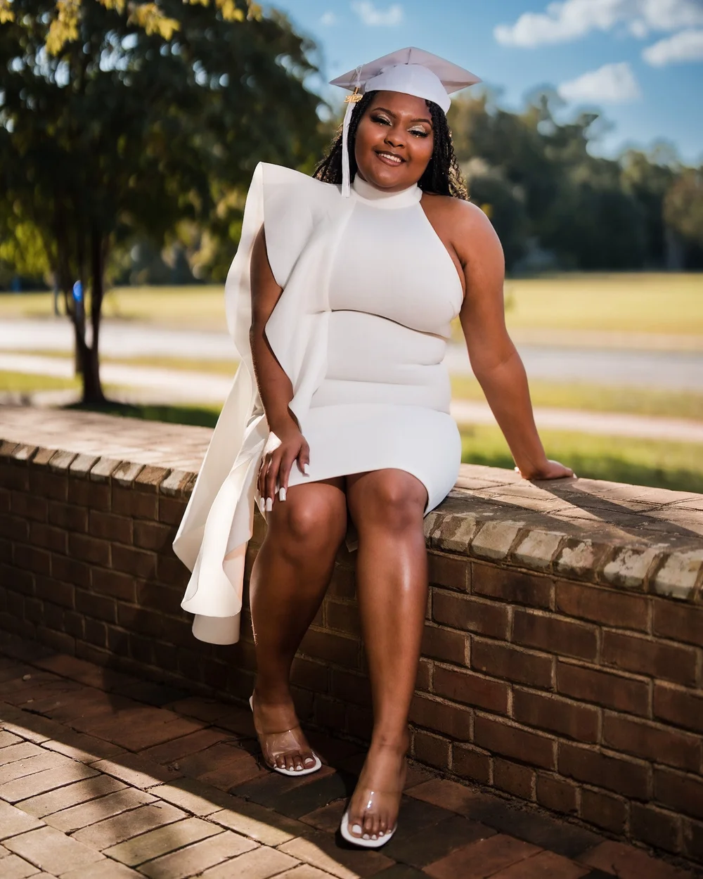 Senior portrait on campus steps in Baltimore