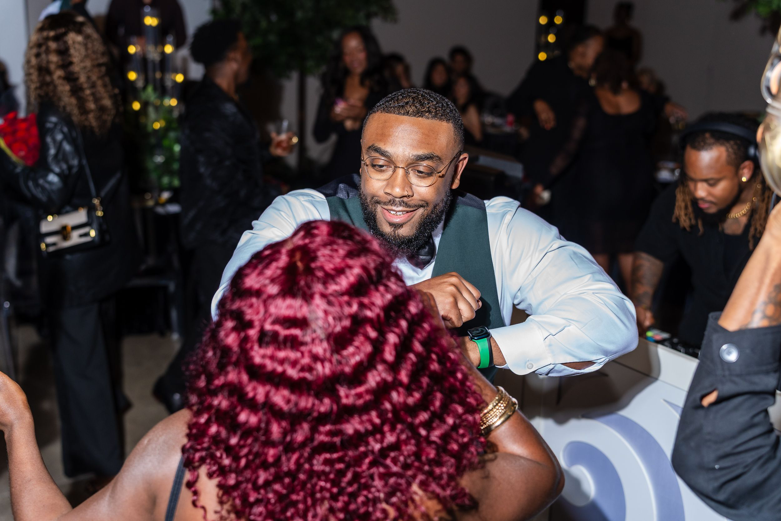 Guest mid-dance during a high-energy celebration in Maryland
