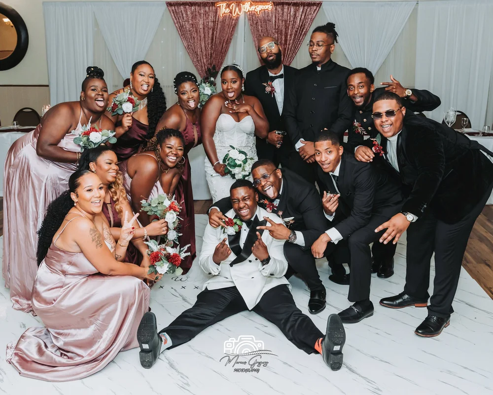 Wedding party celebrating with the couple in Baltimore