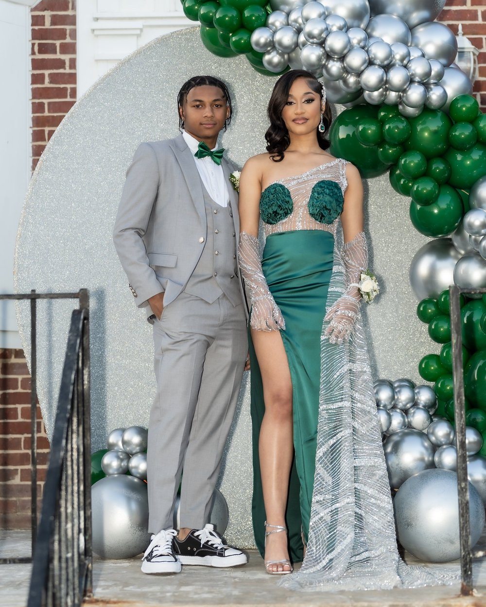 Prom portrait in a teal gown, Baltimore sendoff