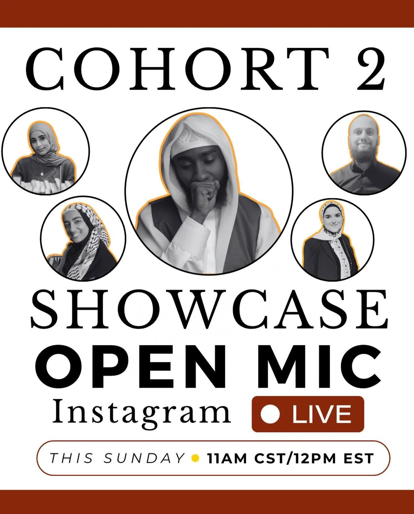 @house.of.amal &lsquo;s Cohort 2 is hitting the stage for our Showcase Open Mic featuring spoken word poet, @boonaam! 🎤✨ Join our hosts, @amalthepoet and @sara.bawany, LIVE on Instagram this Sunday, Nov. 17th for inspiring stories, powerful performa