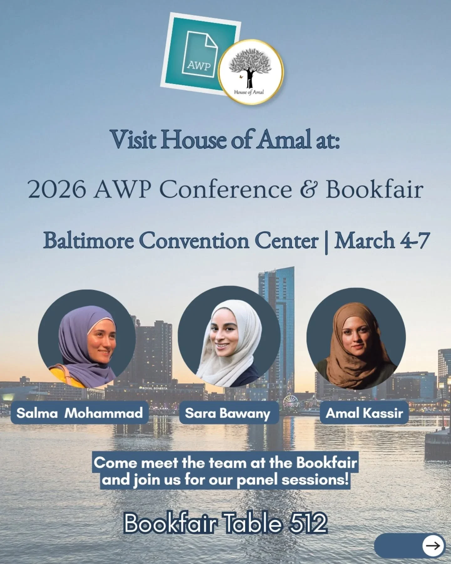 ✨ We&rsquo;re so excited to share that House of Amal will be presenting and tabling at this year&rsquo;s AWP Conference &amp; Bookfair in Baltimore (March 4th-7th)!

📚 Find us at Table 512 at the bookfair and come say hello! Insha&rsquo;Allah, we&rs