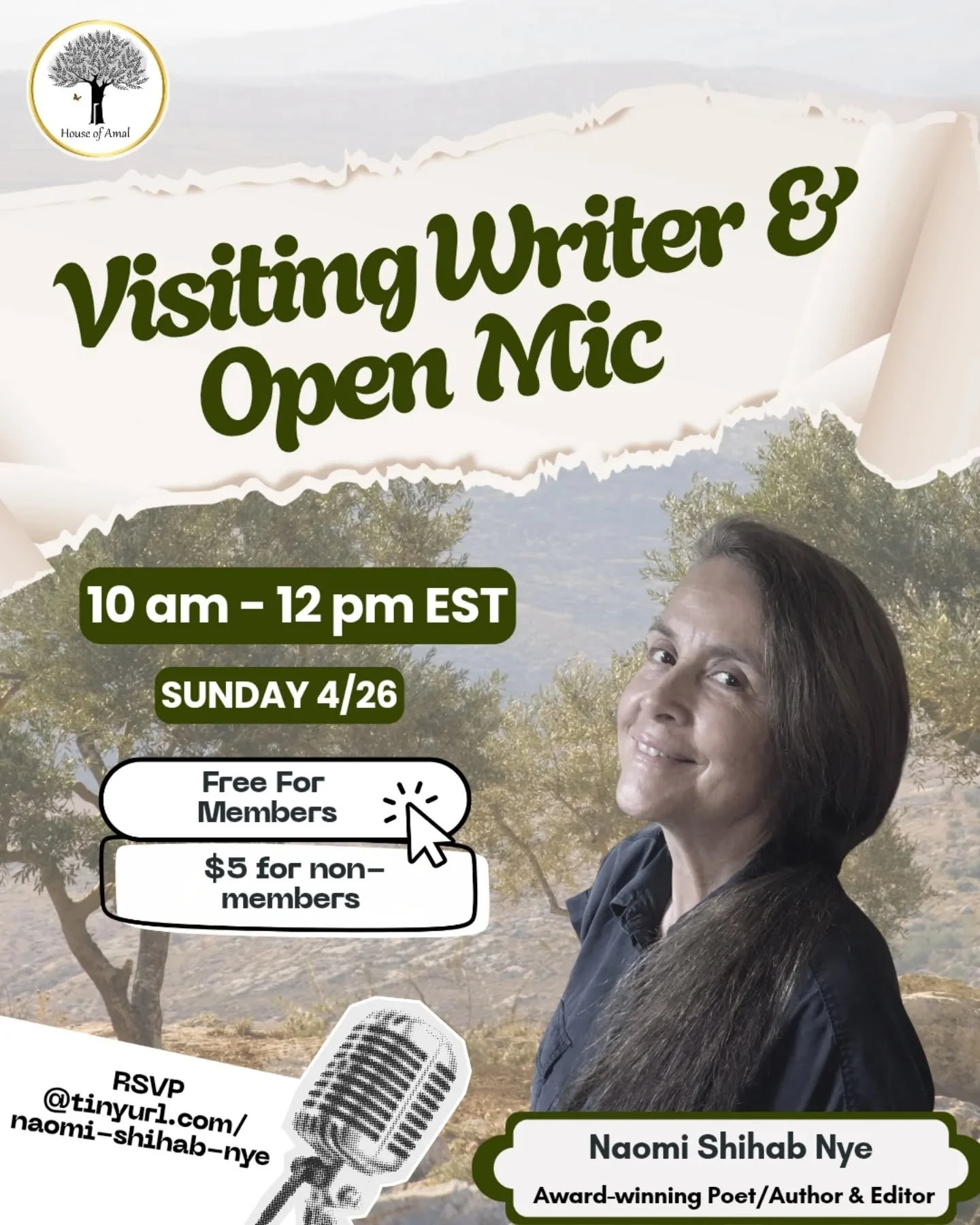 💌 You're All Invited! Mark your calendars! 𝗧𝗵𝗶𝘀 𝗦𝘂𝗻𝗱𝗮𝘆, 𝗔𝗽𝗿𝗶𝗹 𝟮𝟲𝘁𝗵, House of Amal is honoured to welcome Naomi Shihab Nye (@nshihab2018)! ✨️ We cannot wait to dig deeper with her observative, imaginative, meditative works that rev
