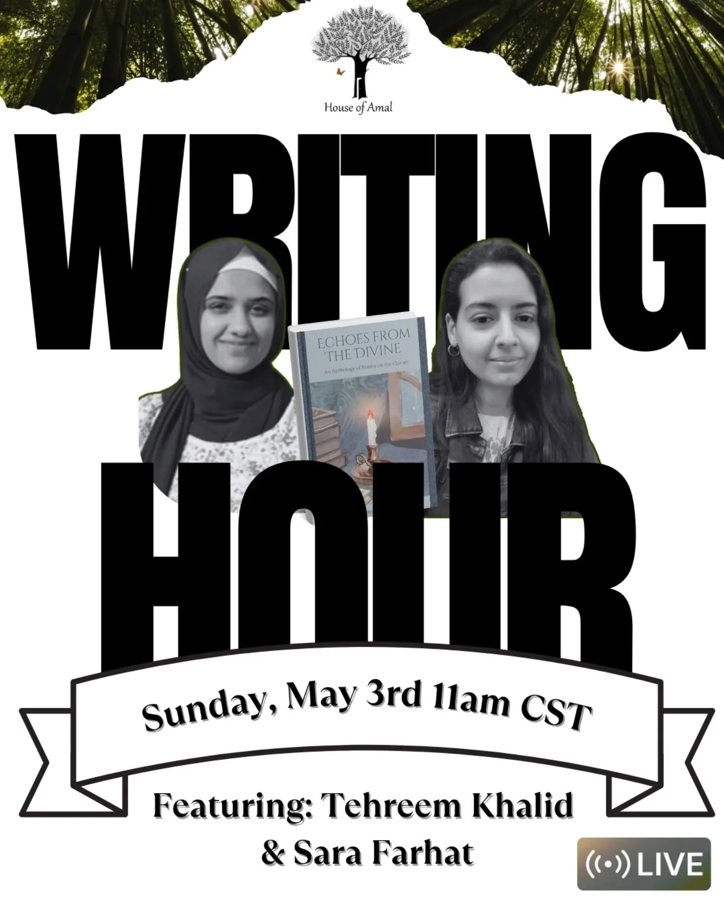 👋 Salaam friends!

✨️ We are back with another Writing Hour! And this one's special. This 𝗦𝘂𝗻𝗱𝗮𝘆, 𝗠𝗮𝘆 𝟯𝗿𝗱, 2025 Writing Resident Graduates Tehreem Khalid @tehreem.thepoet (this year's monthly teacher) and Sara Farhat @smilesofsunshine (o