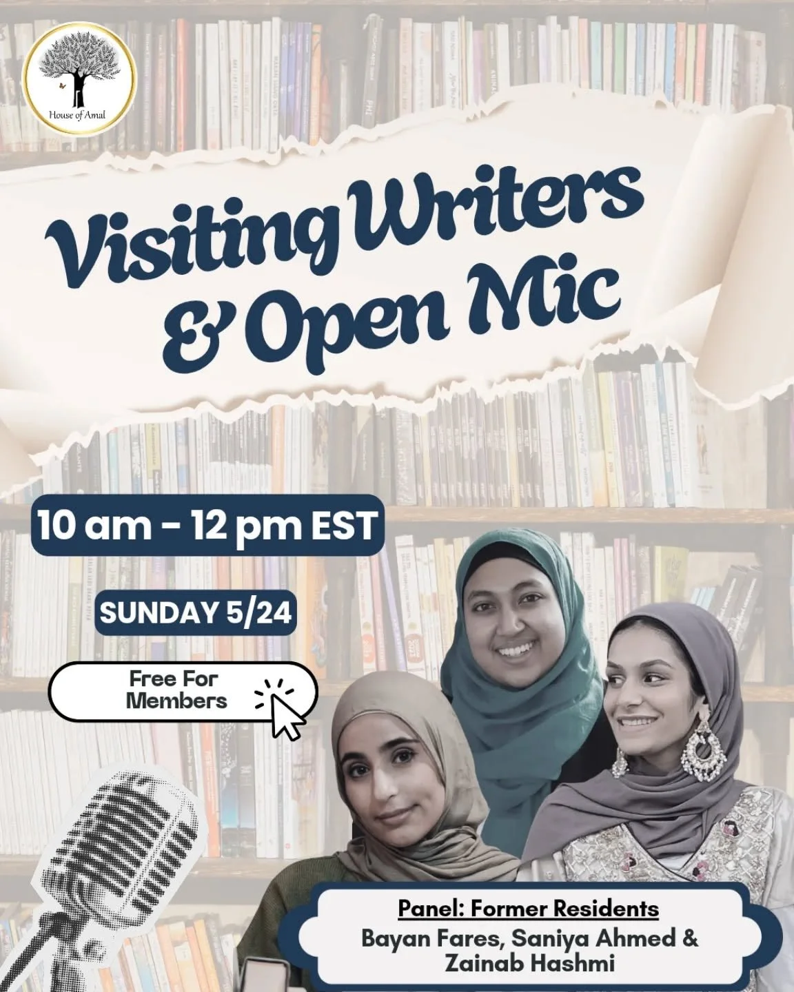 Salaam Friends 👋 

✨️ This Sunday, May 24th: House of Amal is excited to welcome former residents Bayan, Saniya &amp; Zainab for a panel talk! Looking forward to hearing what they have been up to since their writing residency with us.

✍️ Bayan Fare
